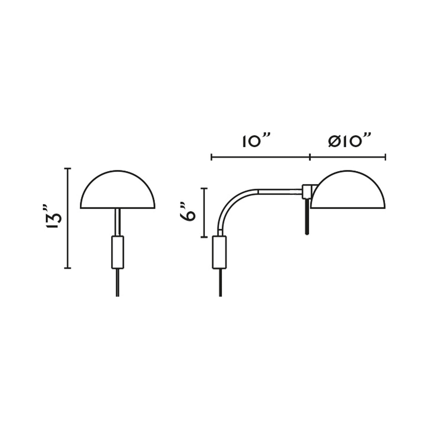 Dominica Arm Wall Light - line drawing.