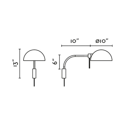 Dominica Arm Wall Light - line drawing.