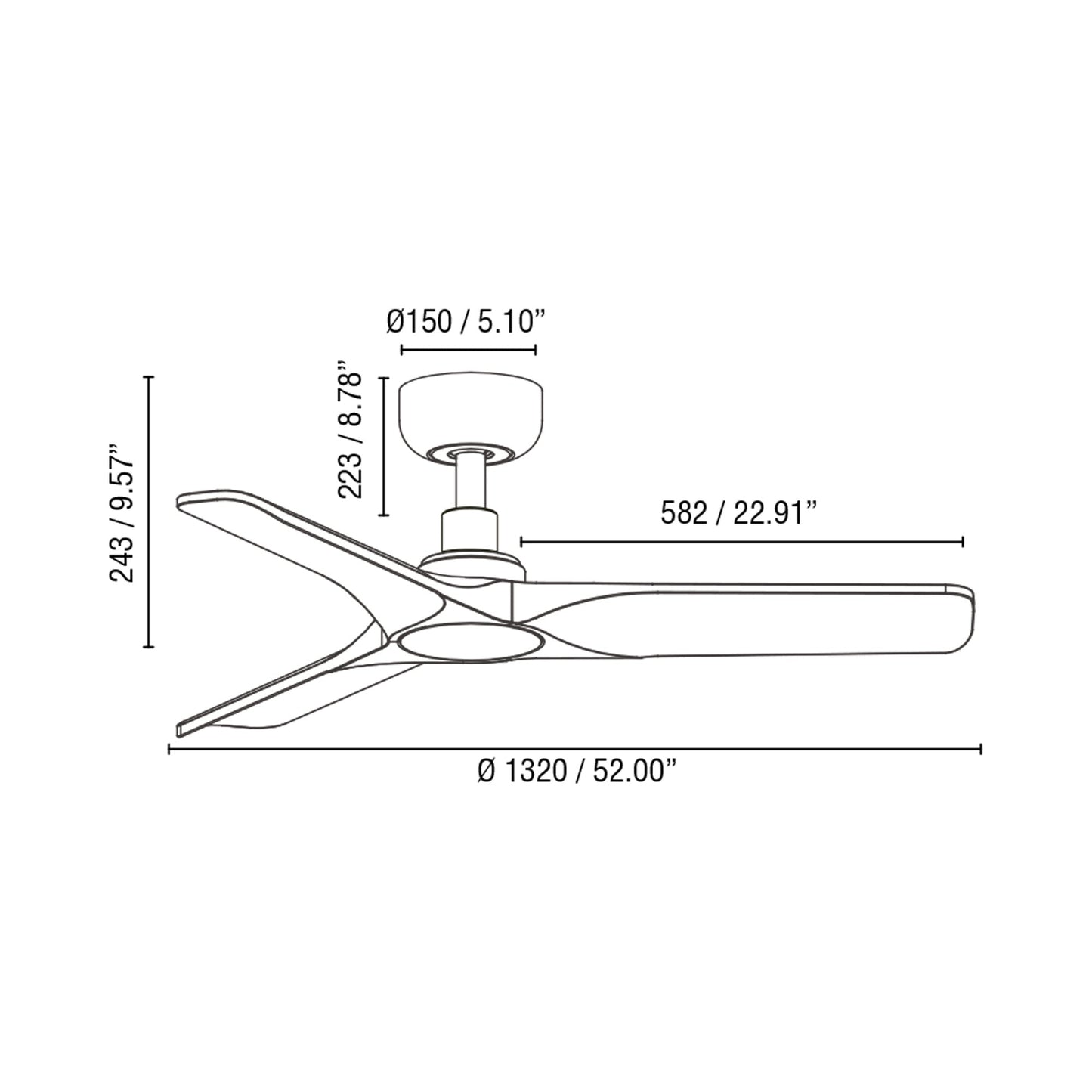 Heywood Ceiling Fan - line drawing.