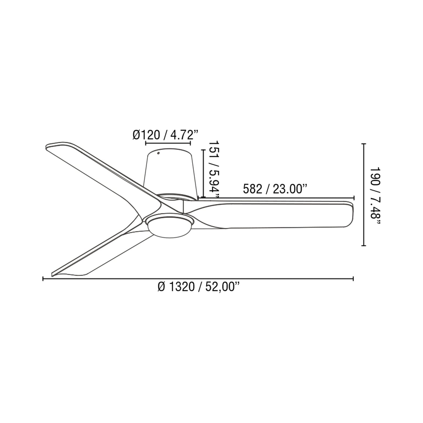 Heywood Tub Ceiling Fan - line drawing.