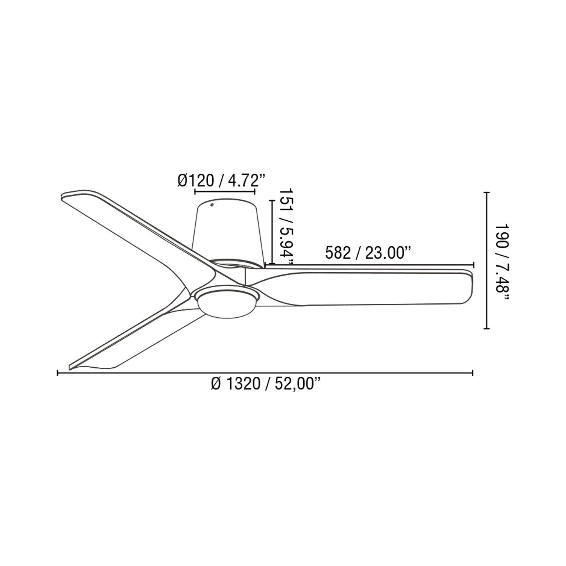 Heywood Tub Ceiling Fan - line drawing.