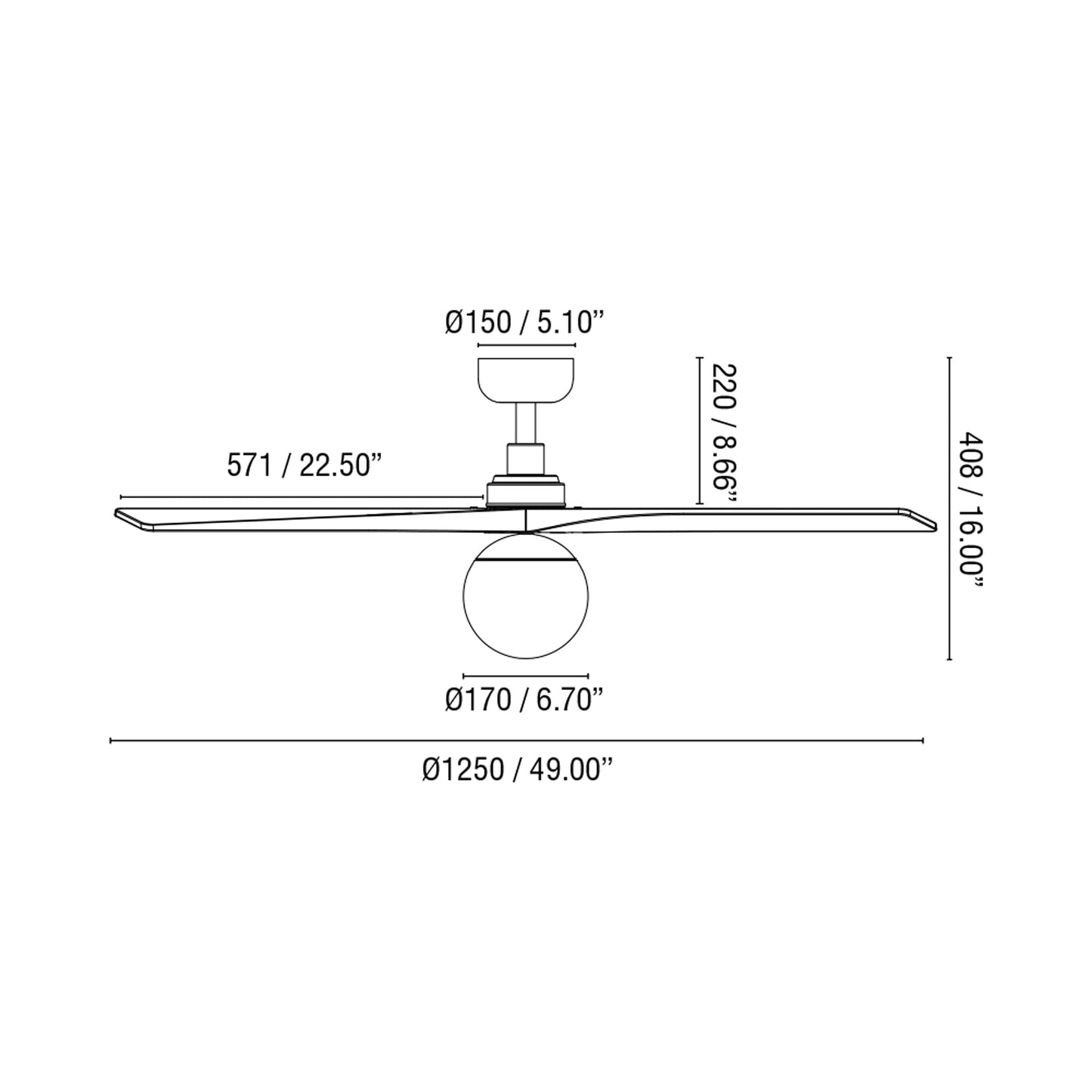 Klim Ceiling Fan - line drawing.