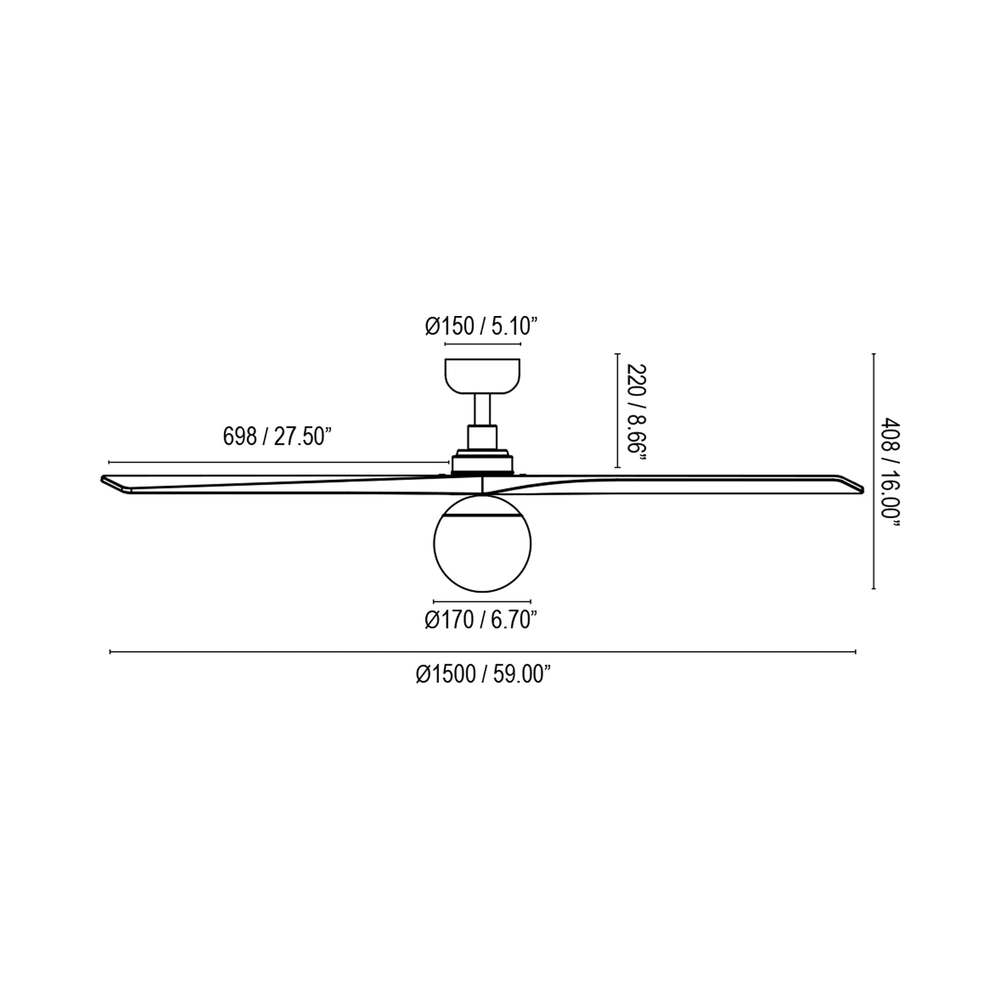 Klim Ceiling Fan - line drawing.