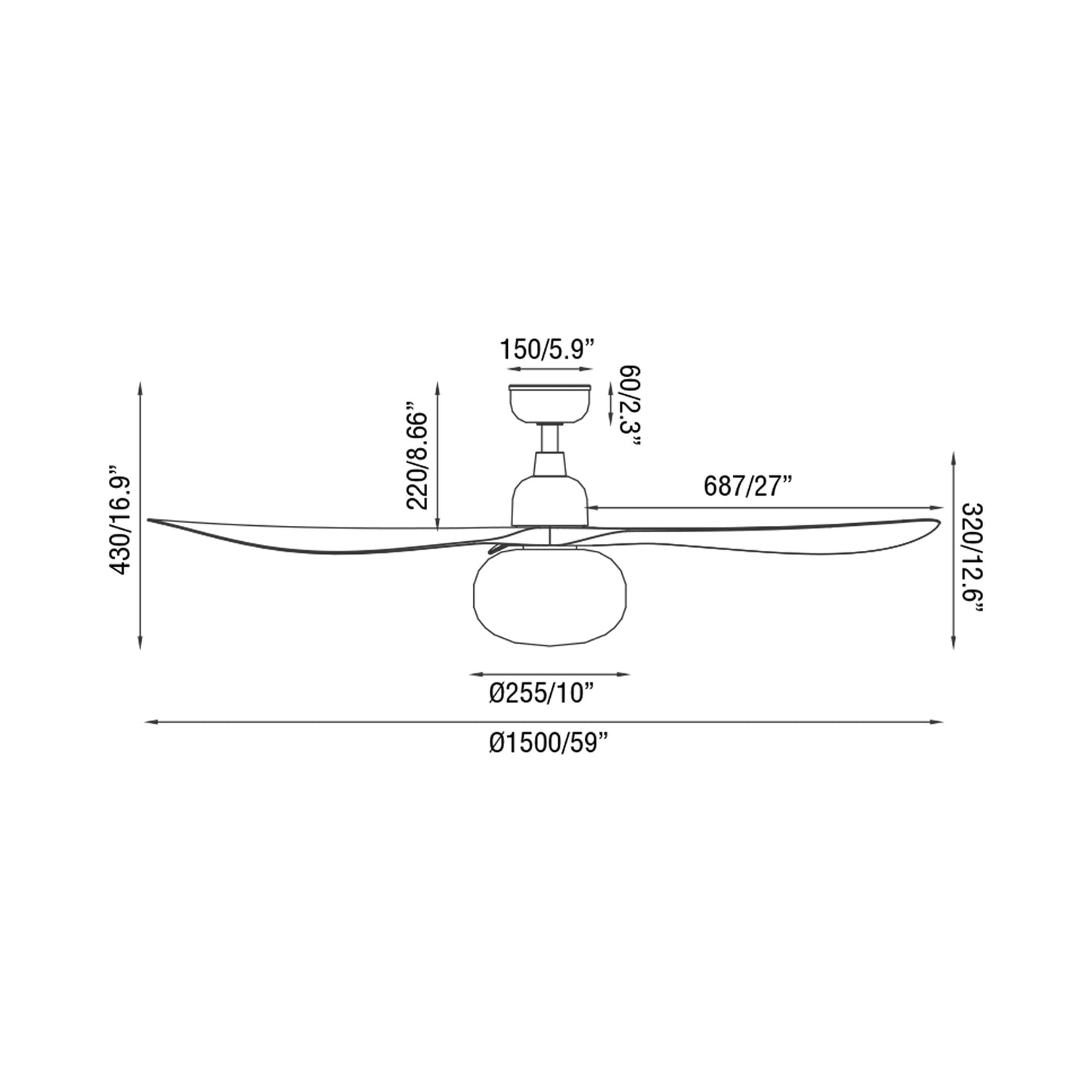 Outwood Ceiling Fan - line drawing.