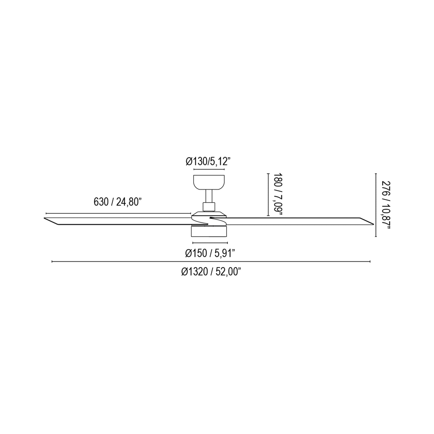 Rudder Ceiling Fan - line drawing.