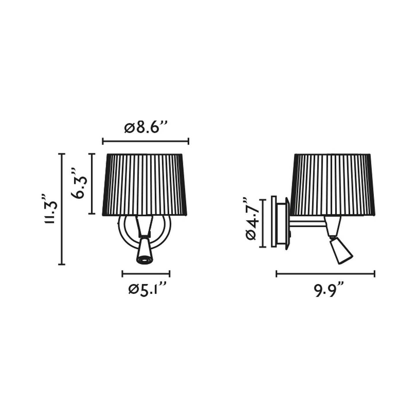 Samba Reader Wall Light - line drawing.