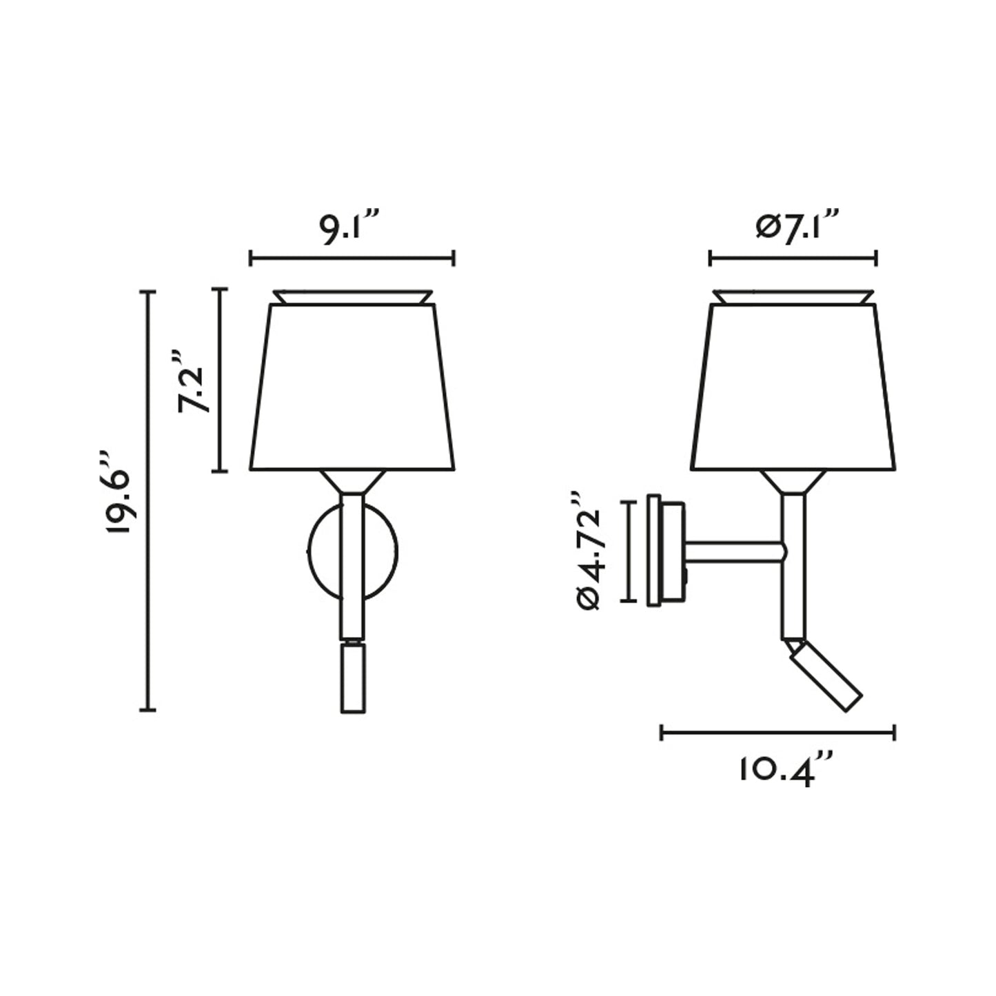 Savoy Reader Wall Light - line drawing.