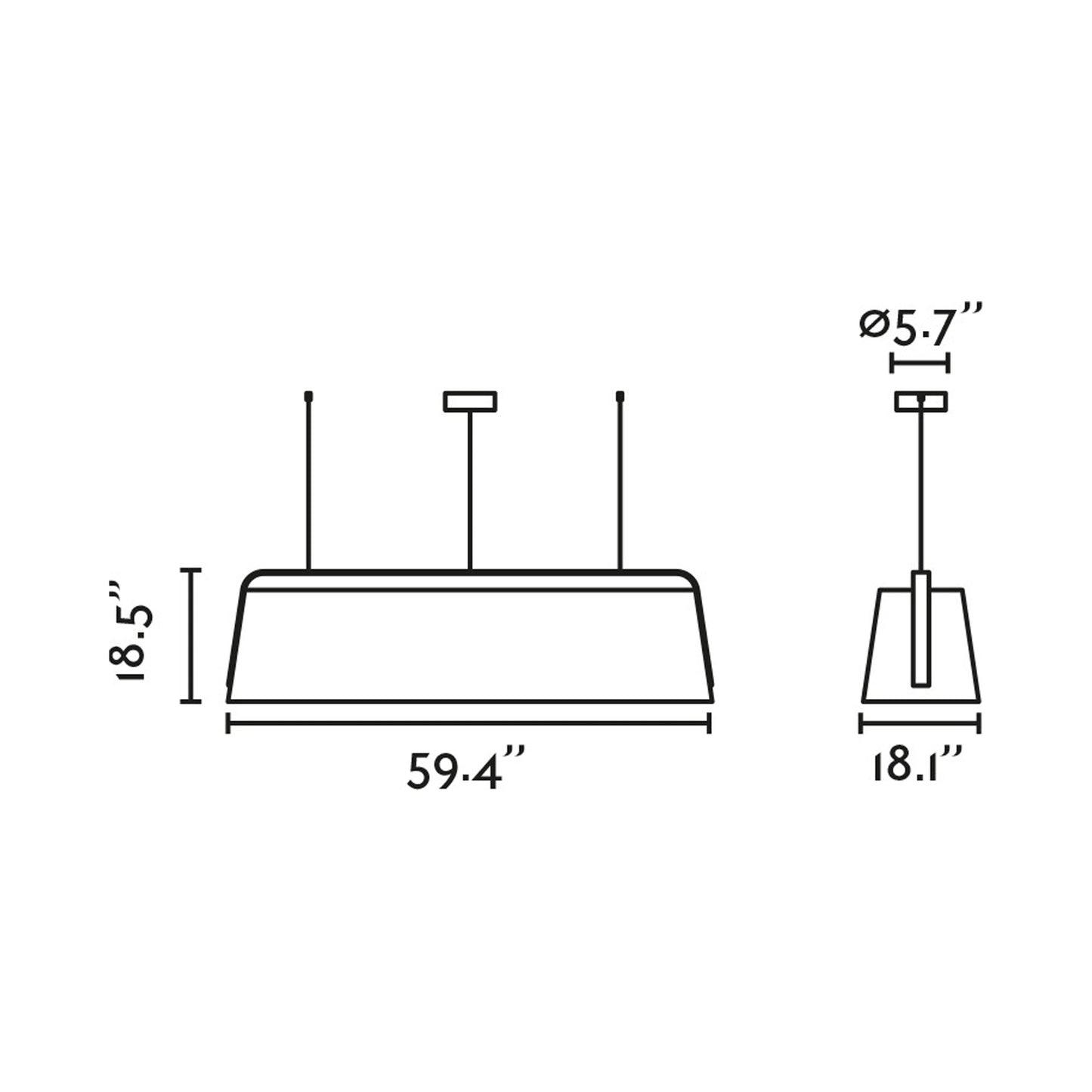 Stood Linear Pendant Light - line drawing.