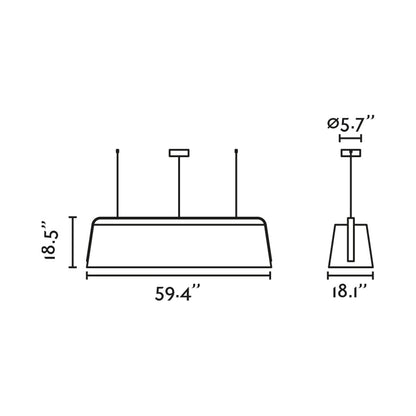 Stood Linear Pendant Light - line drawing.