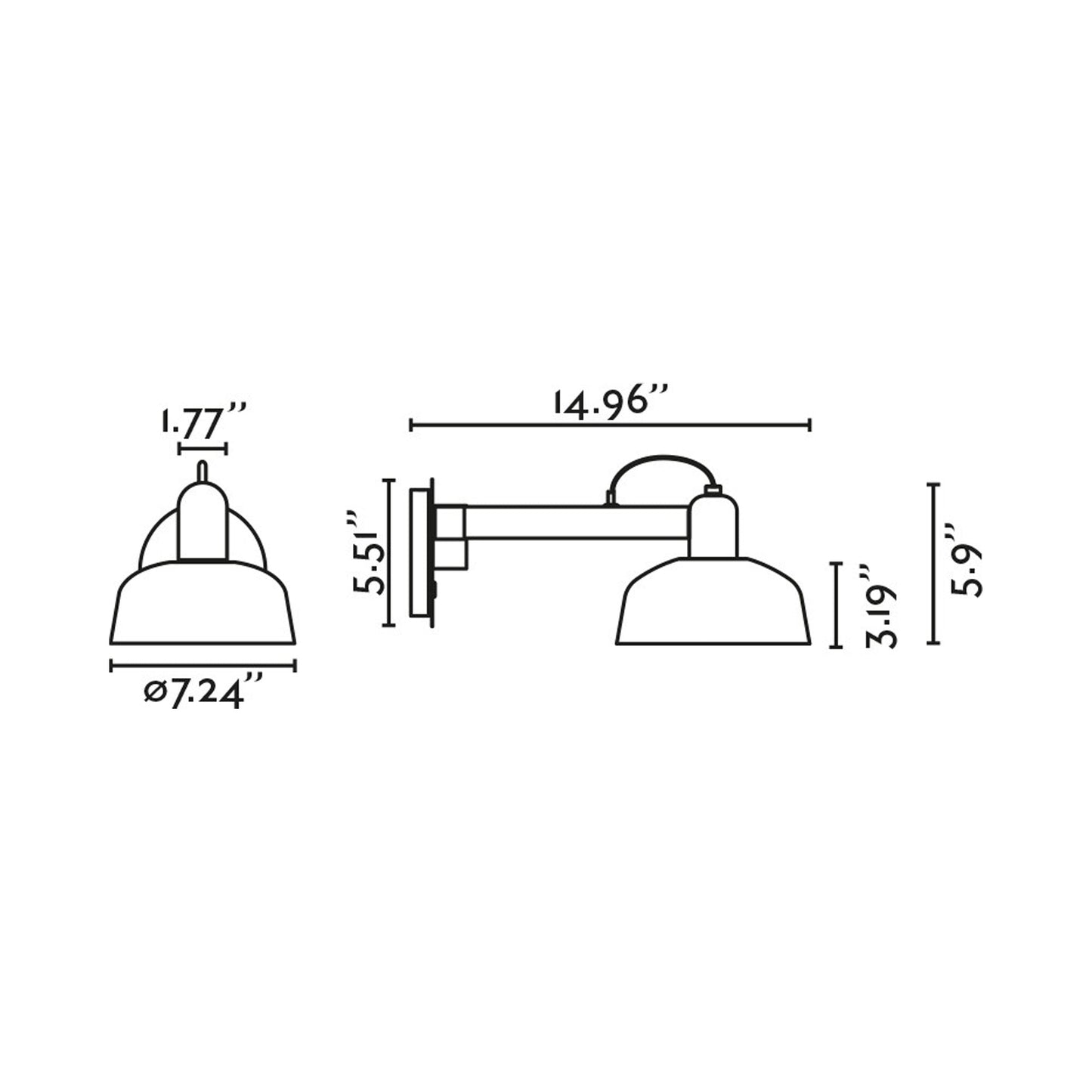 Tatawin Arm Wall Light - line drawing.