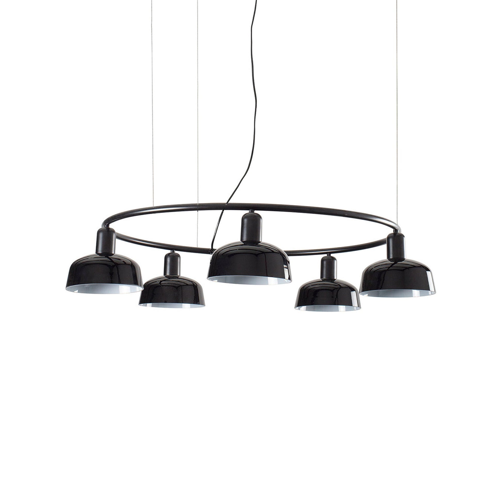 Tatawin Circular Pendant Light in Gloss Black/Glass (7-Inch).