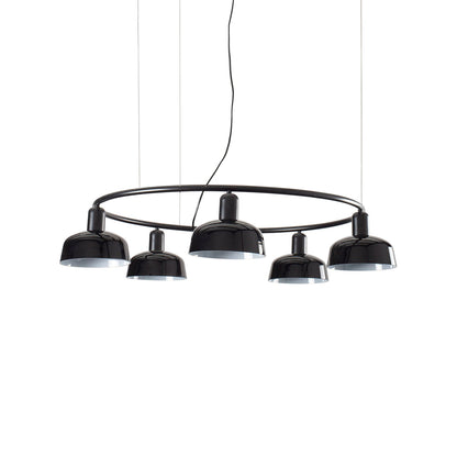 Tatawin Circular Pendant Light in Gloss Black/Glass (7-Inch).