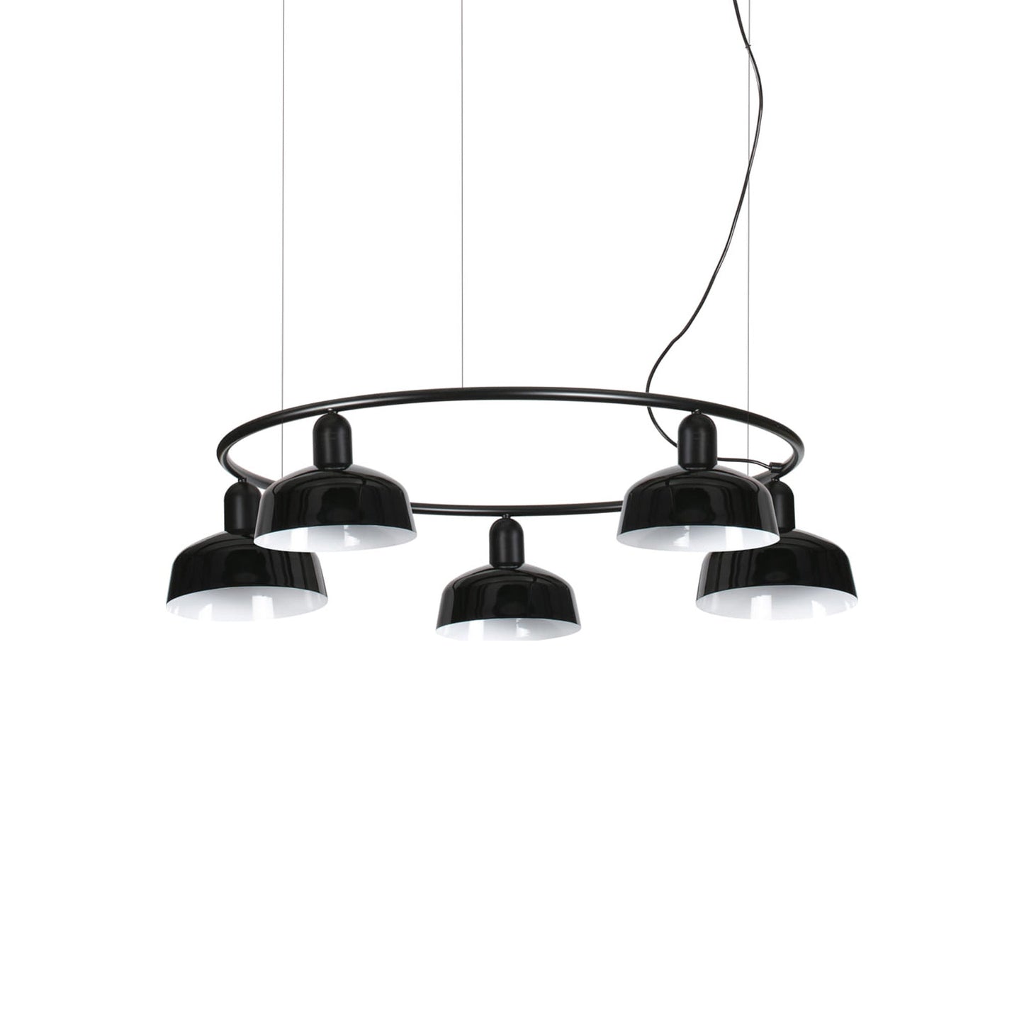 Tatawin Circular Pendant Light in Gloss Black/Steel (7-Inch).