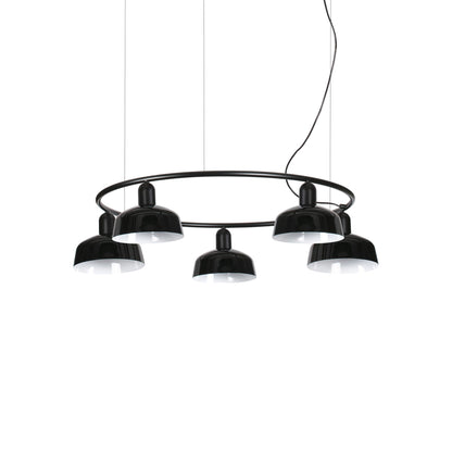 Tatawin Circular Pendant Light in Gloss Black/Steel (7-Inch).