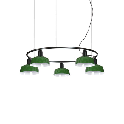 Tatawin Circular Pendant Light in Gloss Green/Steel (7-Inch).