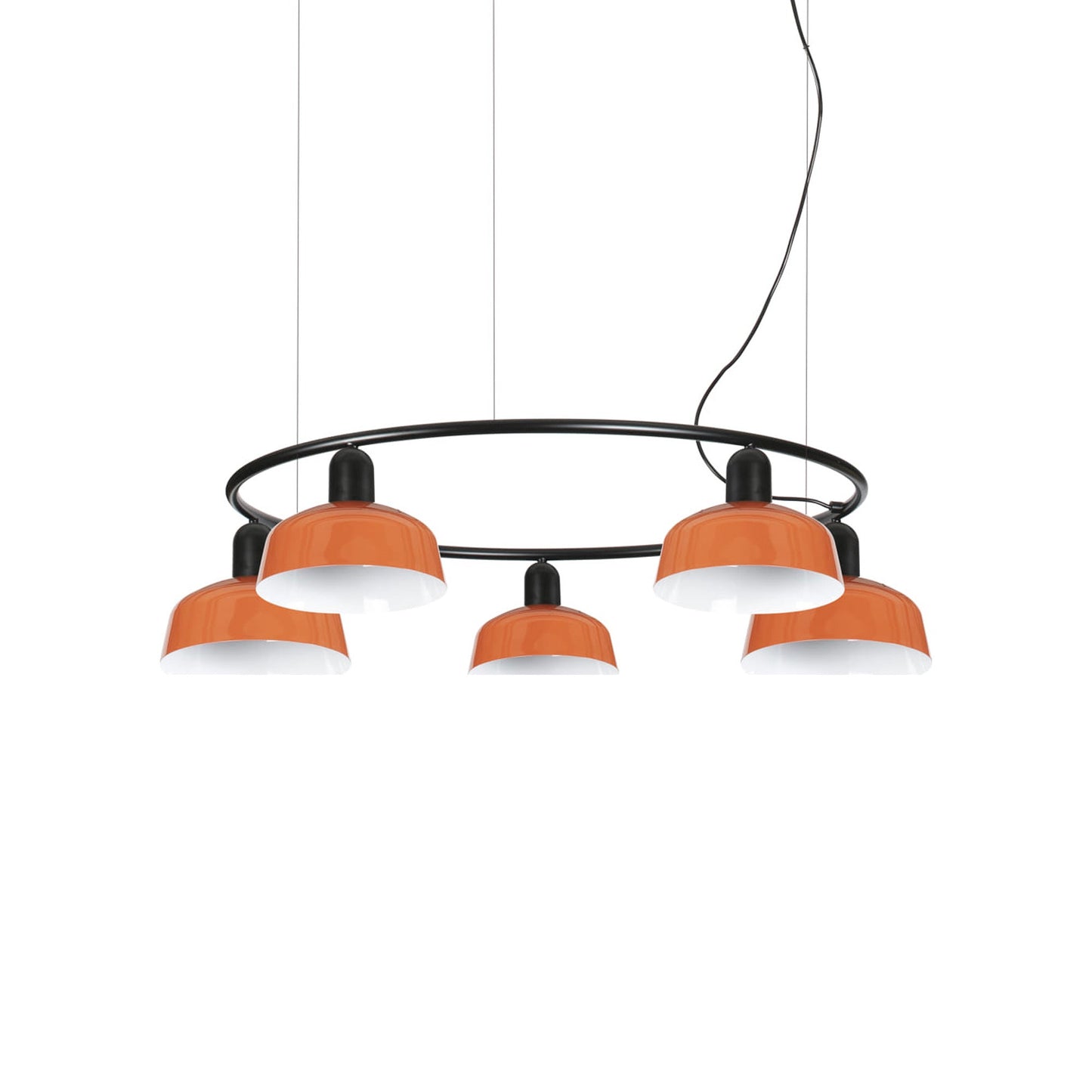 Tatawin Circular Pendant Light in Gloss Reddish Orange/Steel (7-Inch).