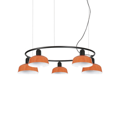 Tatawin Circular Pendant Light in Gloss Reddish Orange/Steel (7-Inch).