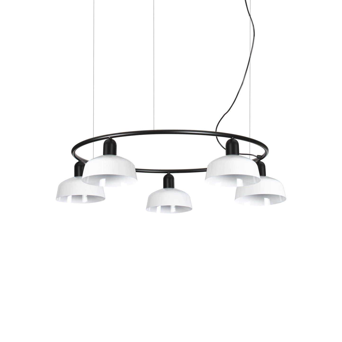 Tatawin Circular Pendant Light in Gloss White/Steel (7-Inch).