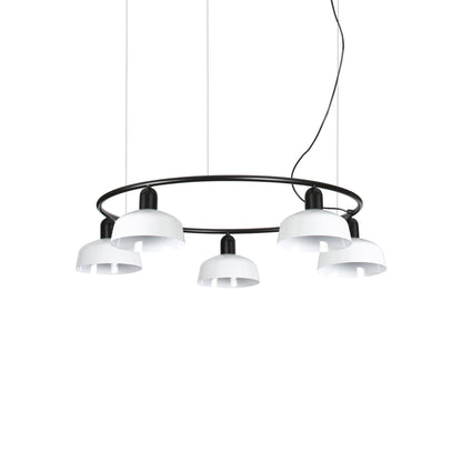Tatawin Circular Pendant Light in Gloss White/Steel (7-Inch).