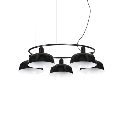 Tatawin Circular Pendant Light in Gloss Black/Steel (10-Inch).