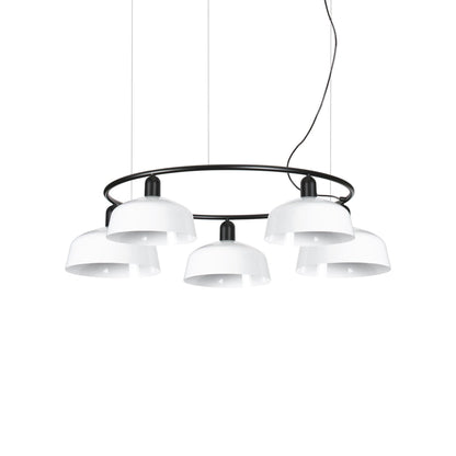 Tatawin Circular Pendant Light in Gloss White/Steel (10-Inch).