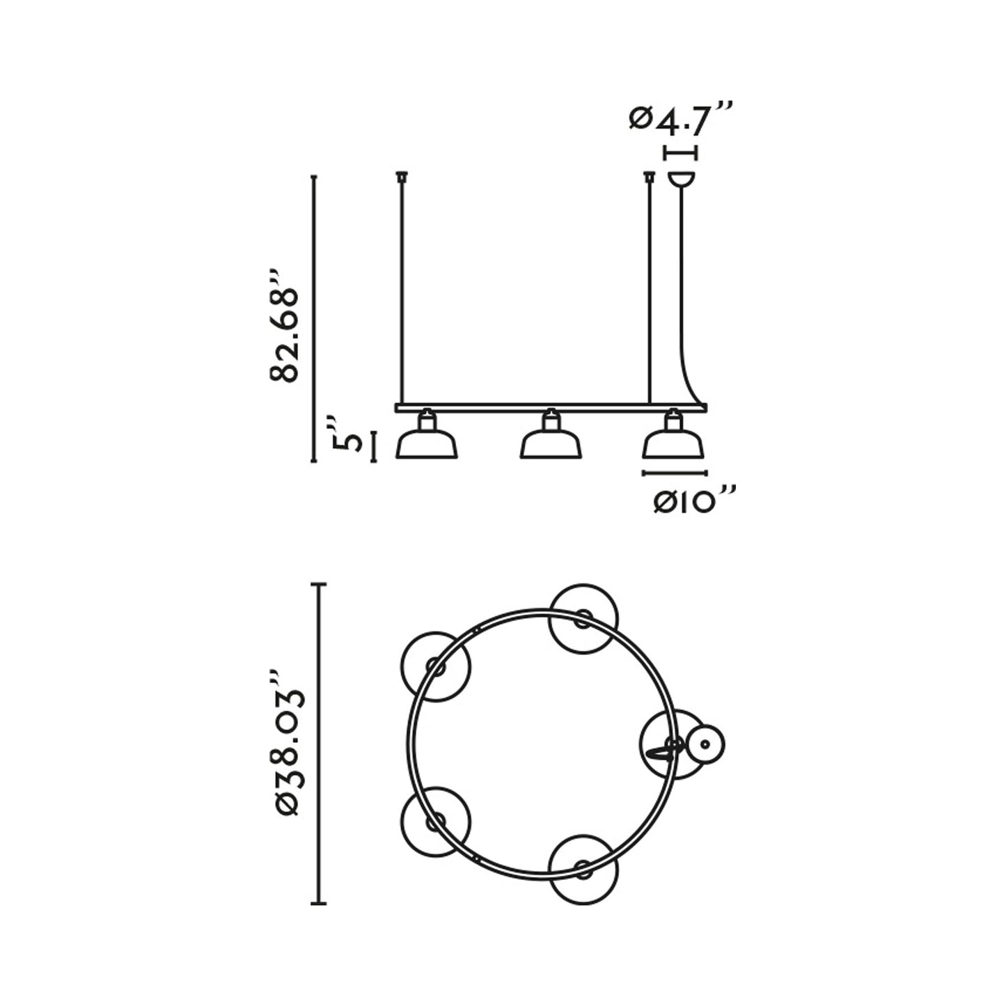 Tatawin Circular Pendant Light - line drawing.