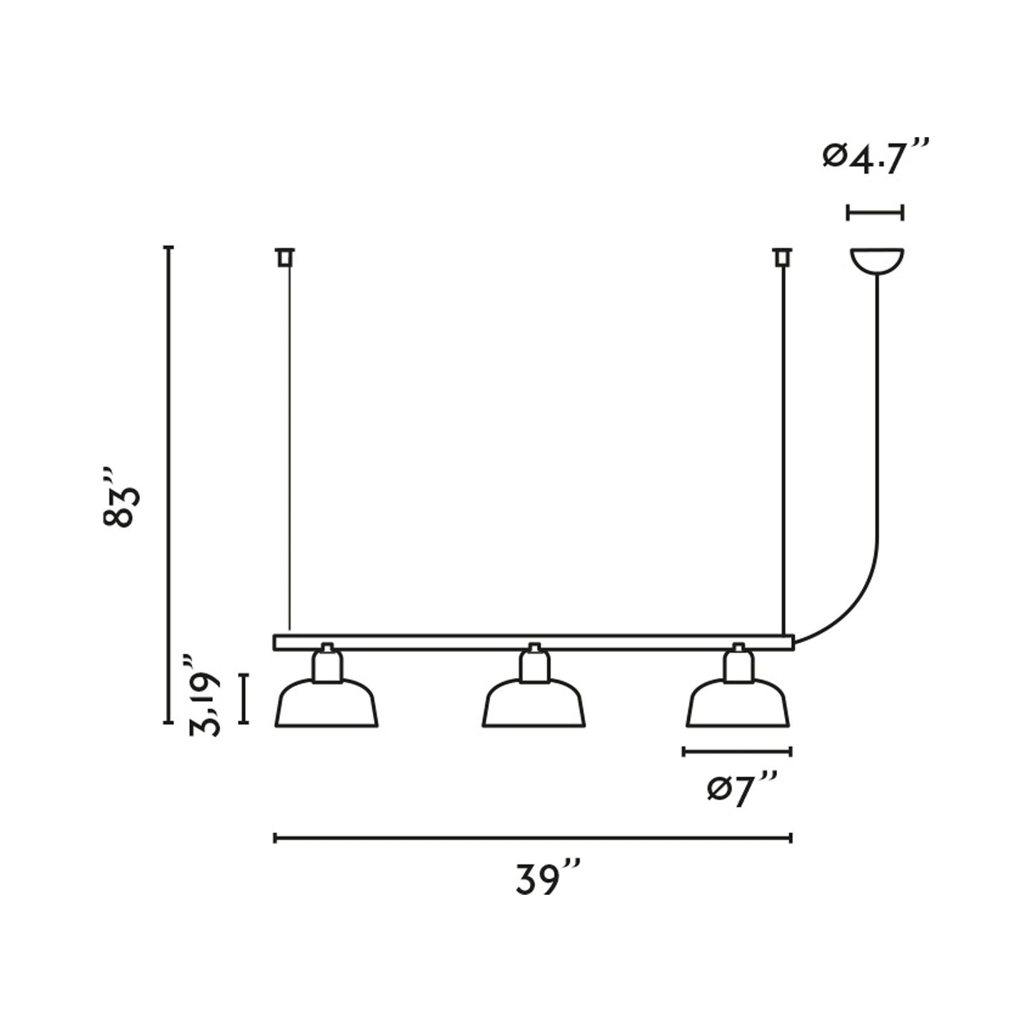 Tatawin Linear Pendant Light - line drawing.