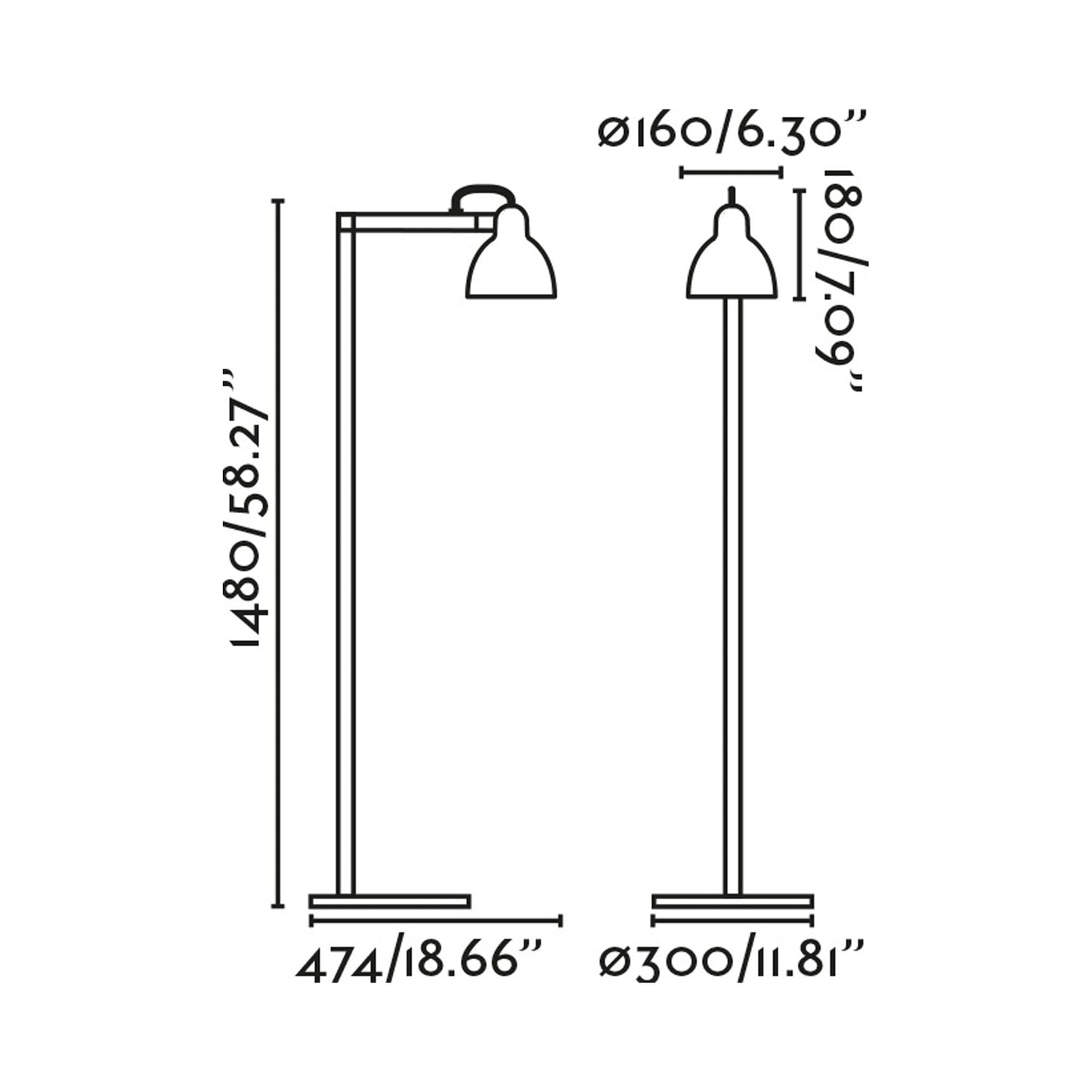 Venice Floor Lamp - line drawing.