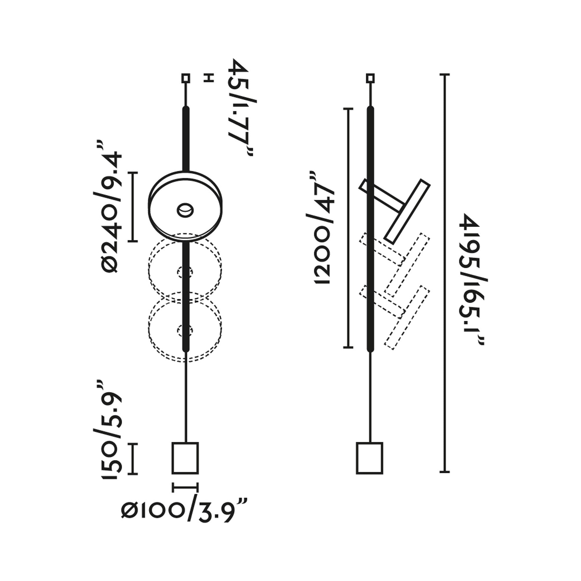 Whizz Pendant Floor Lamp - line drawing.