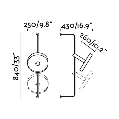 Whizz Wall Light - line drawing.