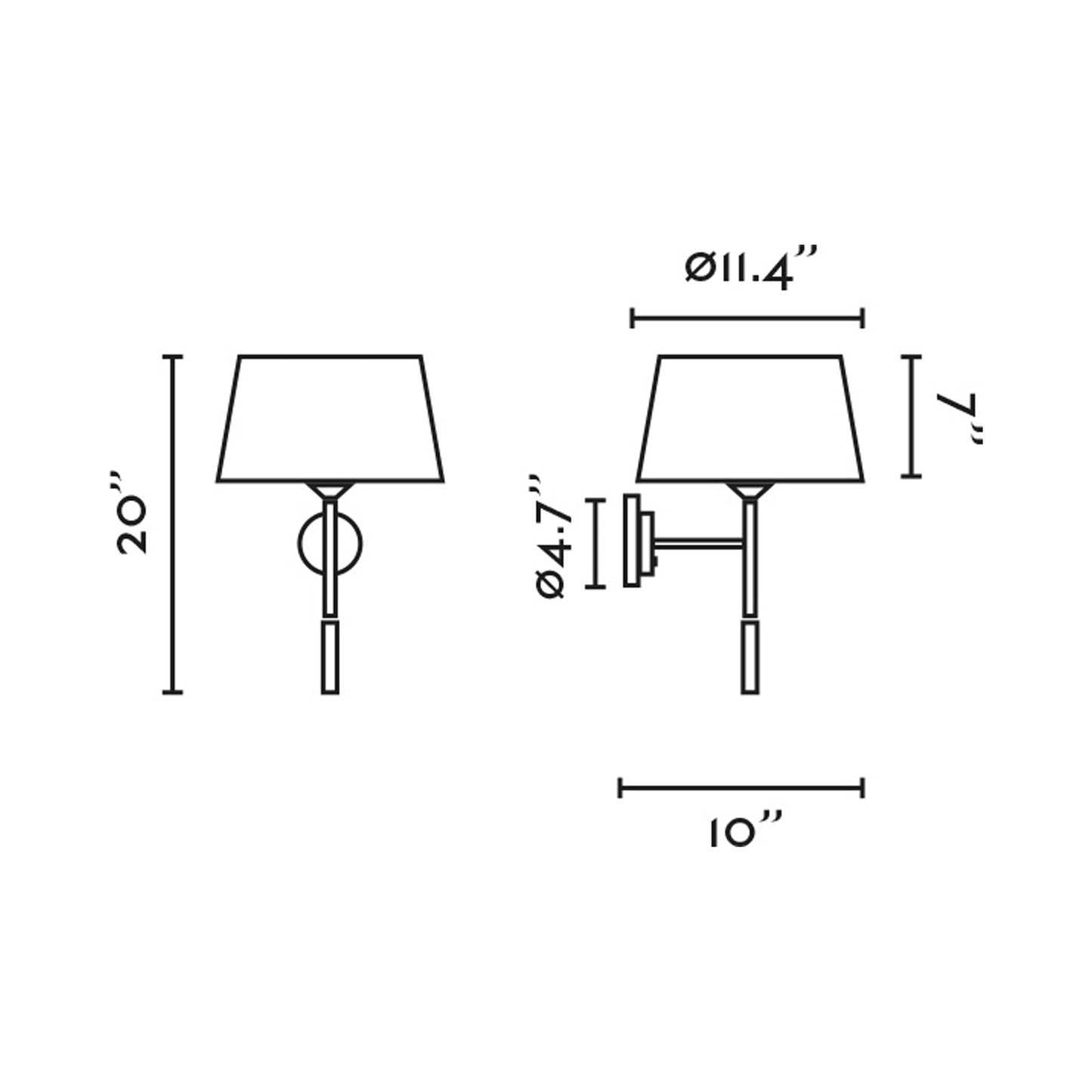 Windsor Reader Wall Light - line drawing.