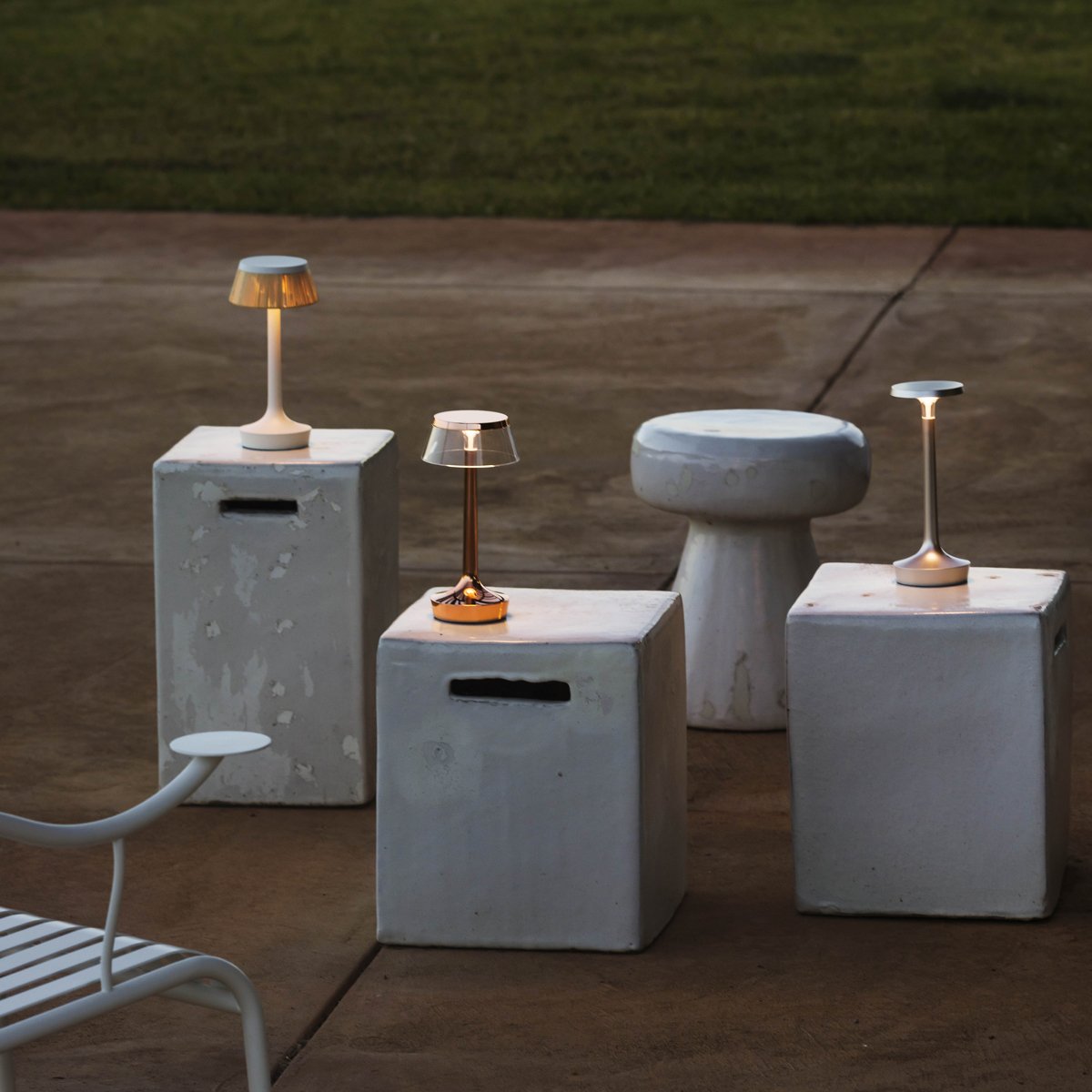 Bon Jour Unplugged Wireless LED Table Lamp in Outside Area.