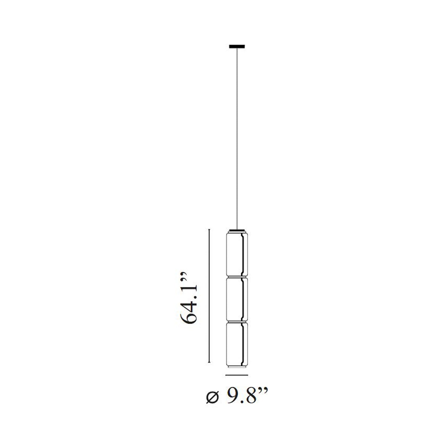 Noctambule High Cylinder LED Pendant Light - line drawing.