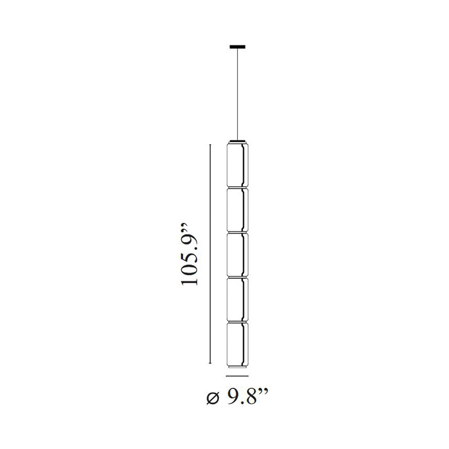 Noctambule High Cylinder LED Pendant Light - line drawing.