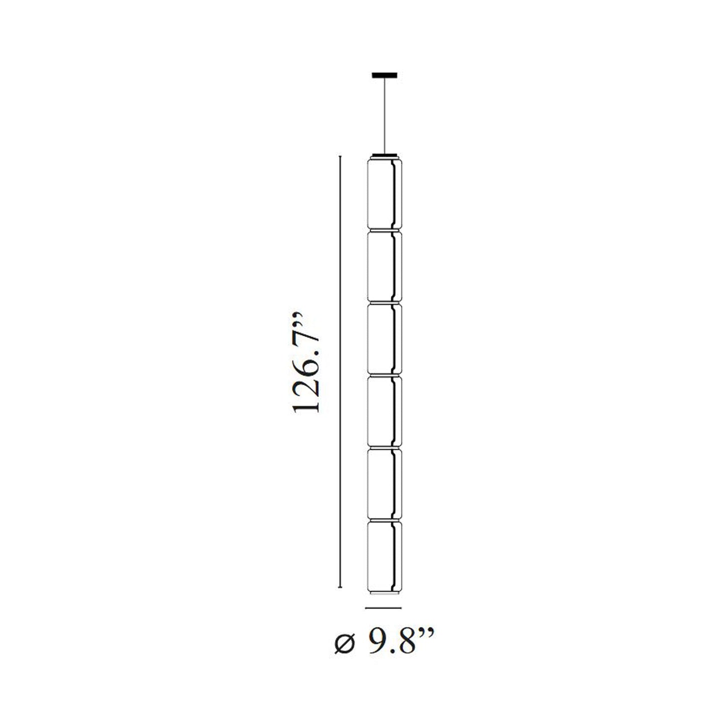 Noctambule High Cylinder LED Pendant Light - line drawing.