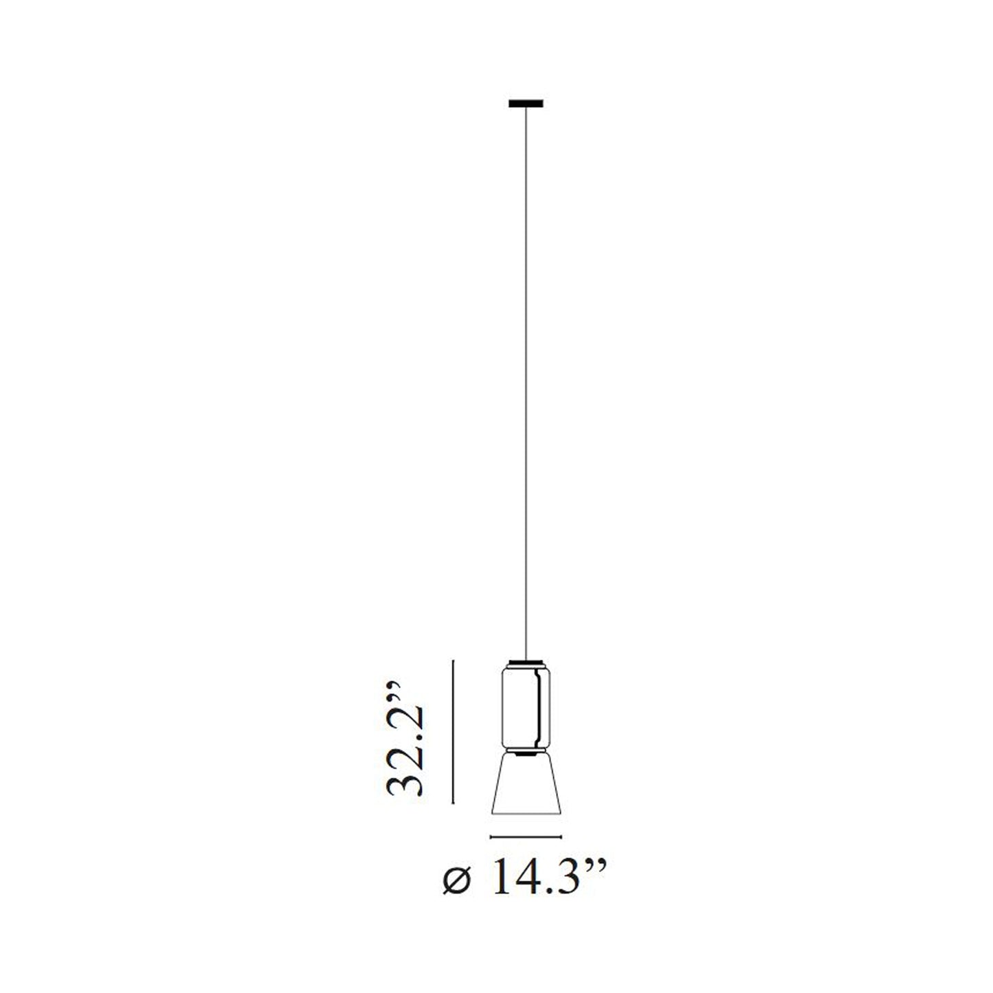 Noctambule Low Cylinder and Cone LED Pendant Light - line drawing.