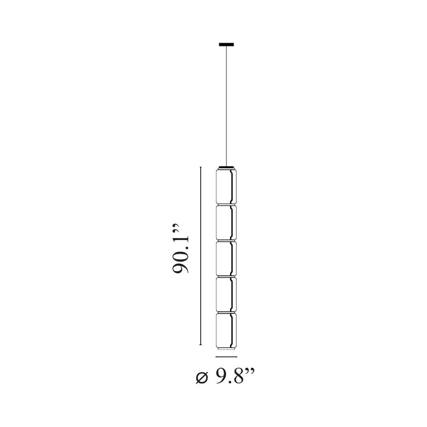 Noctambule Low Cylinder LED Pendant Light - line drawing.