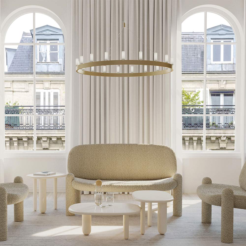 Chandelier in living room.