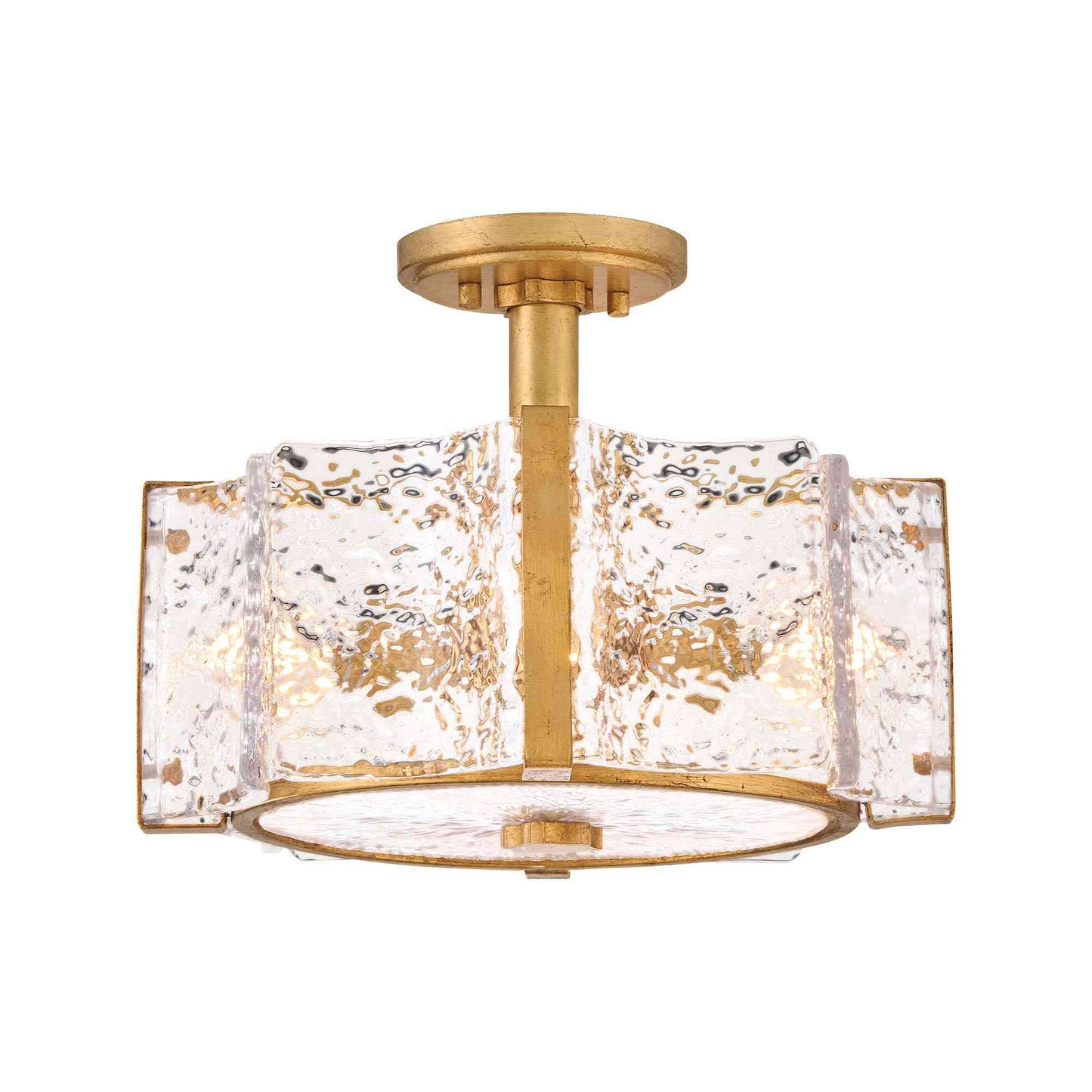 Florian Semi Flush Mount Ceiling Light in Distressed Brass (14.25-Inch).