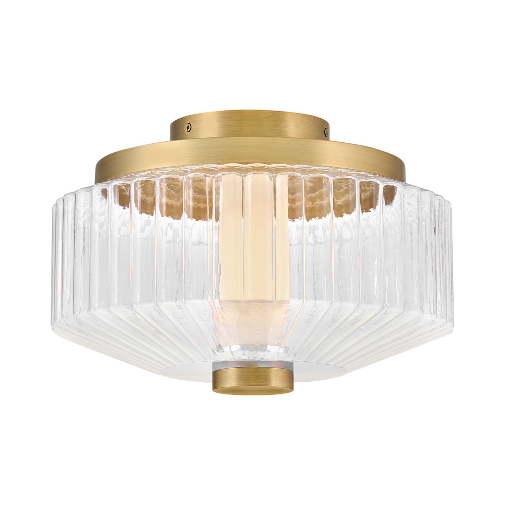Reign LED Flush Mount Ceiling Light in Lacquered Brass.