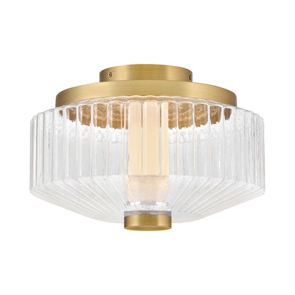 Reign LED Flush Mount Ceiling Light in Lacquered Brass.