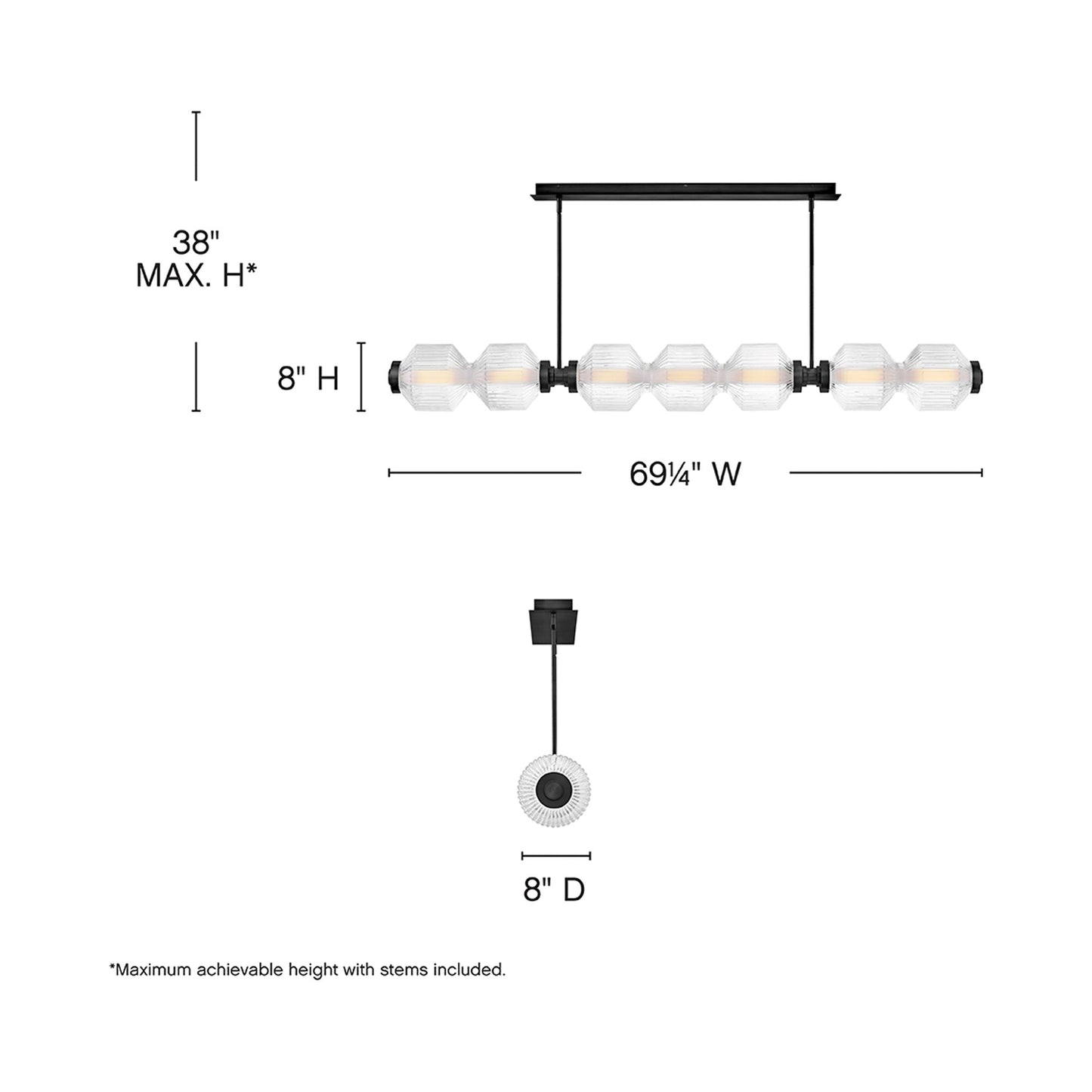 Reign LED Linear Pendant Light - line drawing.