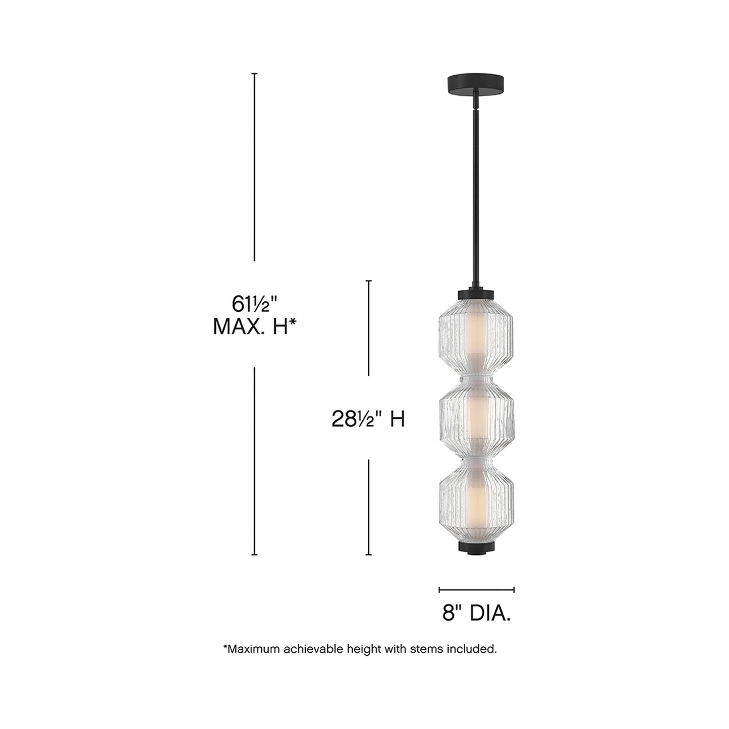 Reign LED Vertical Pendant Light - line drawing.