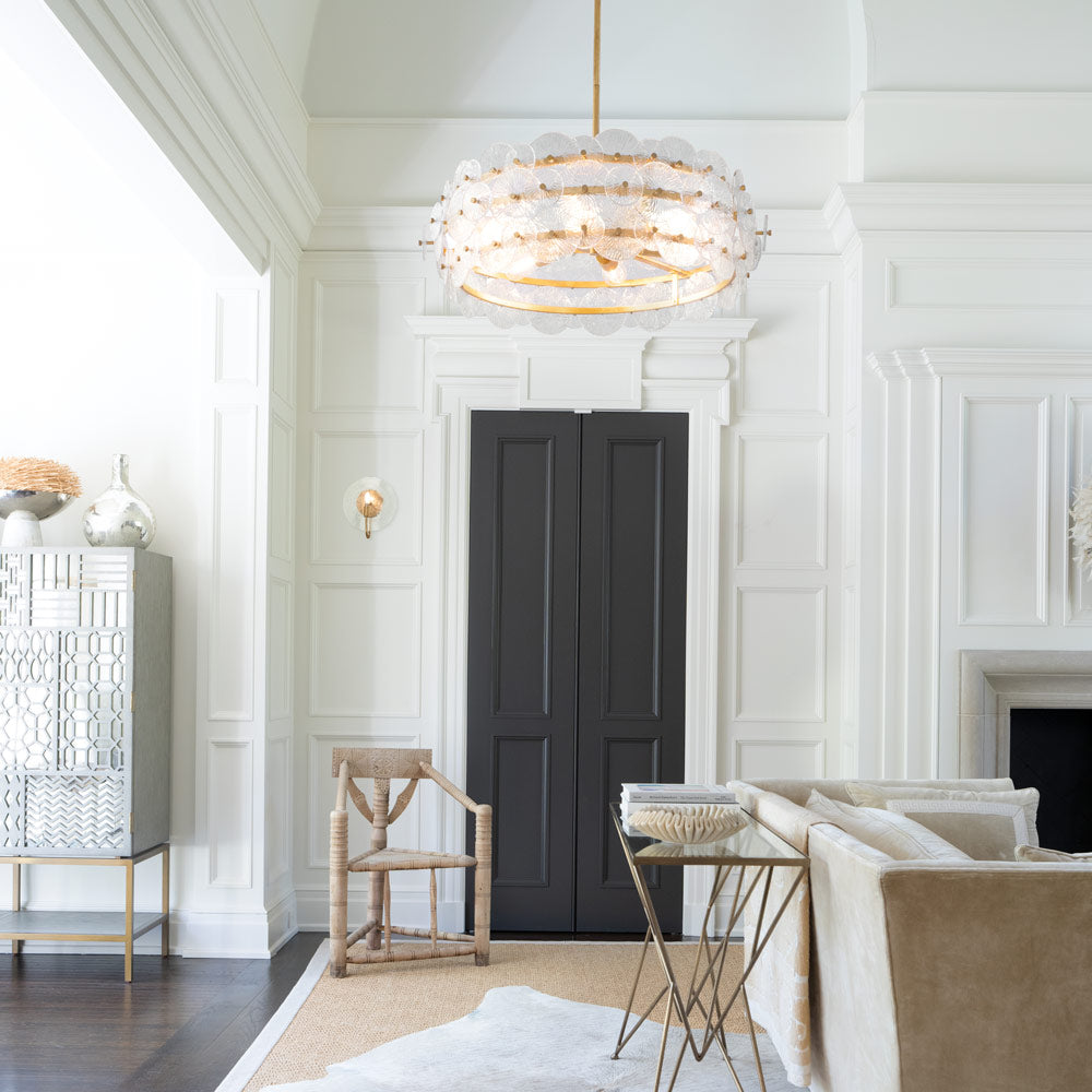 Rene Drum Chandelier in living room.