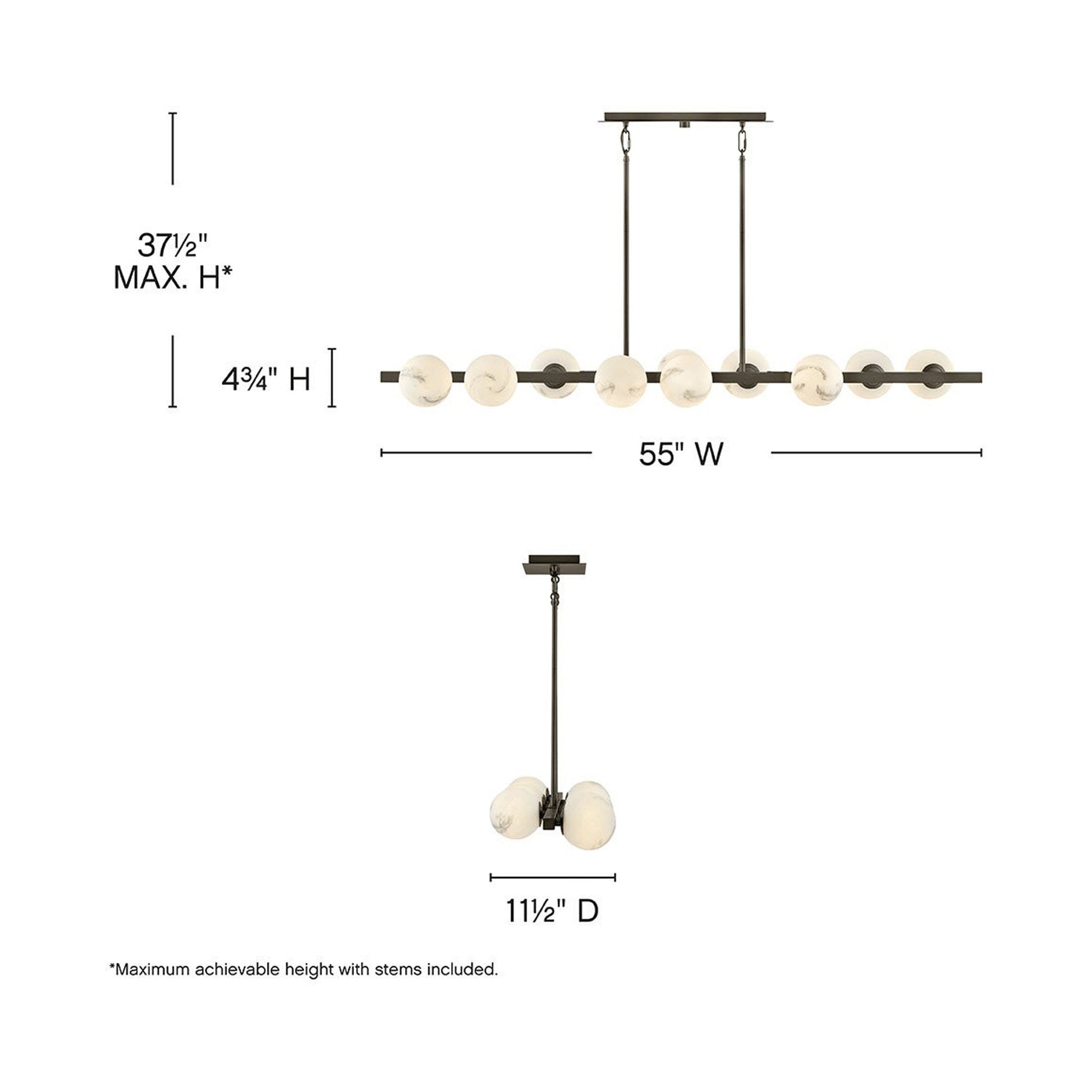 Selene Linear Pendant Light - line drawing.