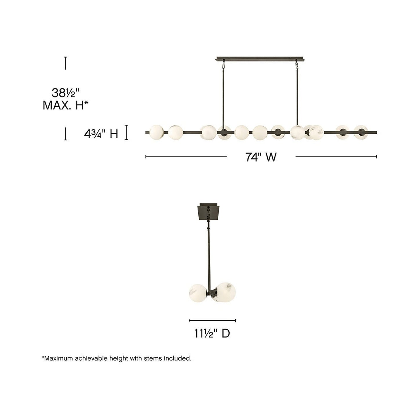 Selene Linear Pendant Light - line drawing.