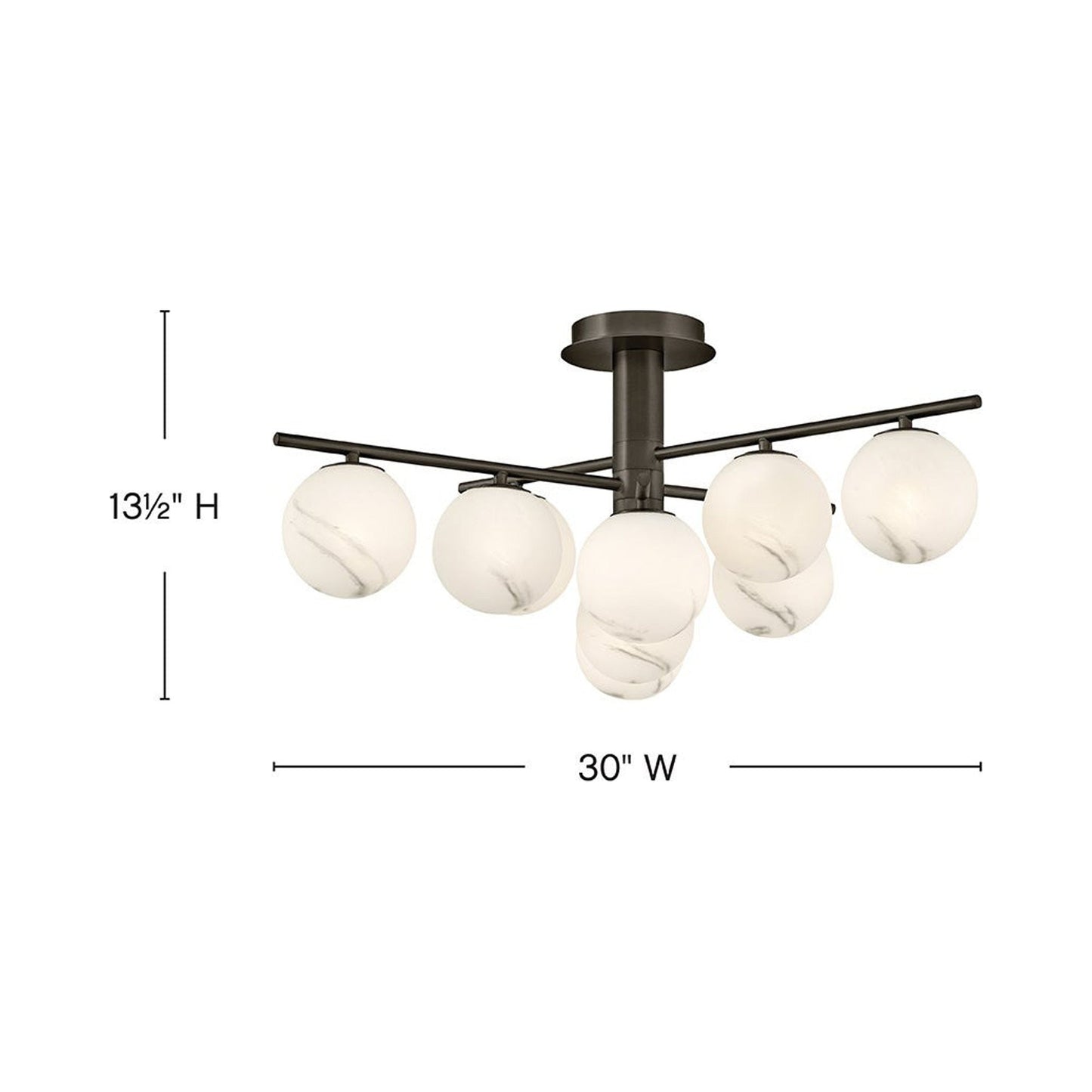 Selene Semi Flush Mount Ceiling Light - line drawing.