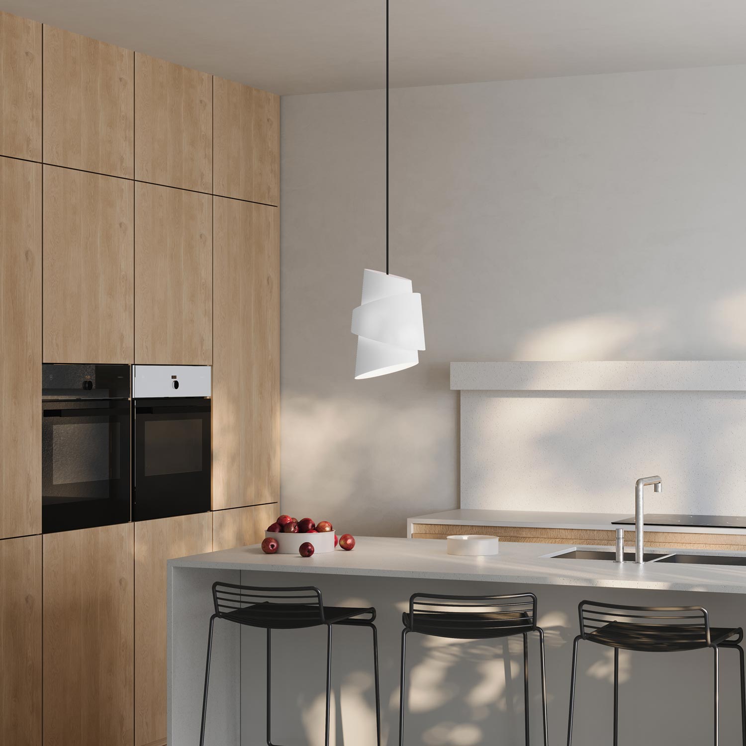 Croissant Pendant Light in kitchen.
