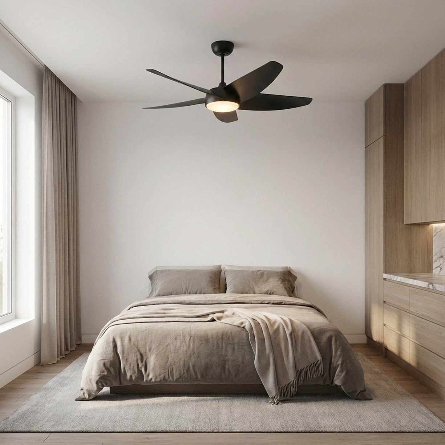 Arkdale Smart LED Ceiling Fan in bedroom.