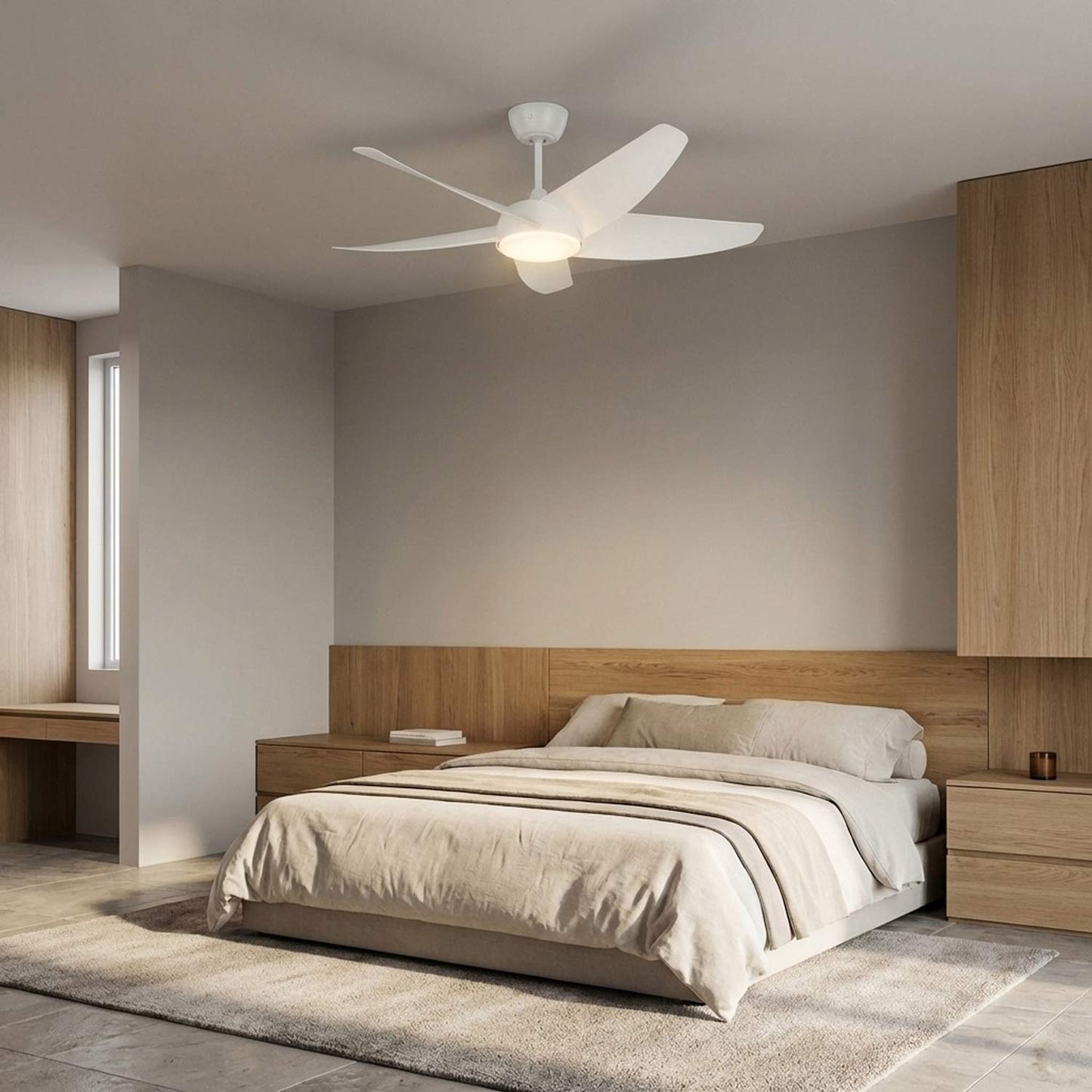Arkdale Smart LED Ceiling Fan in bedroom.